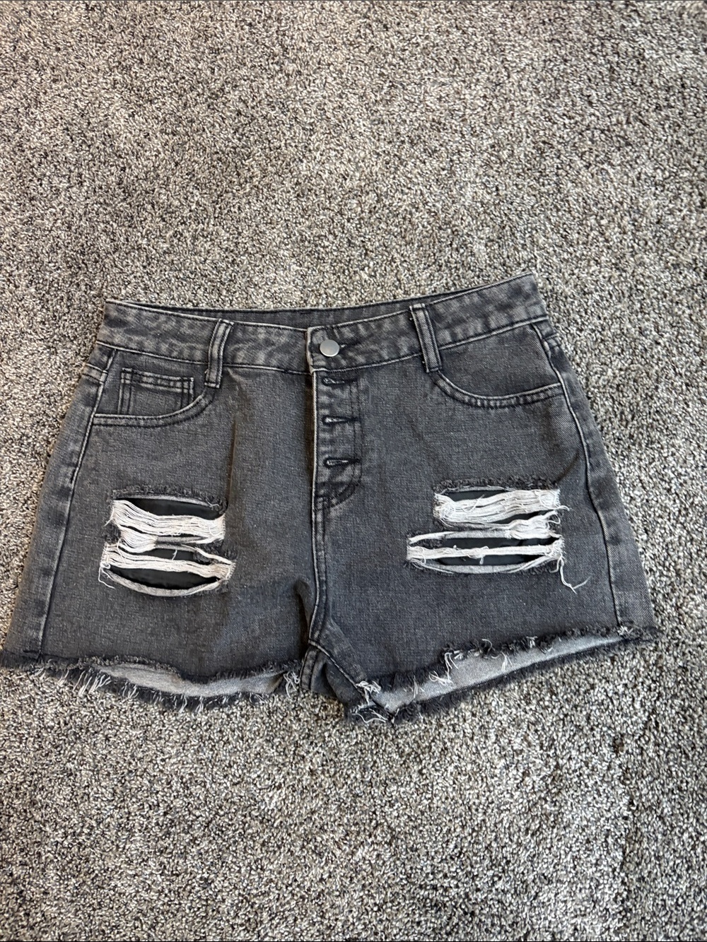 High-Waist Distressed Black Denim Shorts